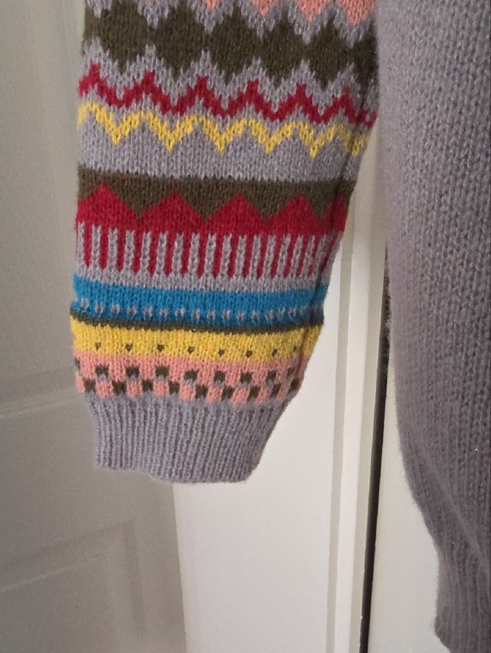 Vintage Light Gray Fair Isle Crewneck Sweater with Multicolor Yoke - Picture 5 of 8